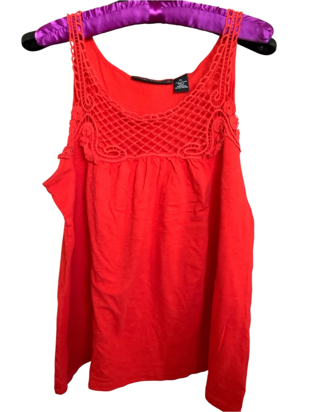 Allison Brittney Red Crochet Yoke Tank Top